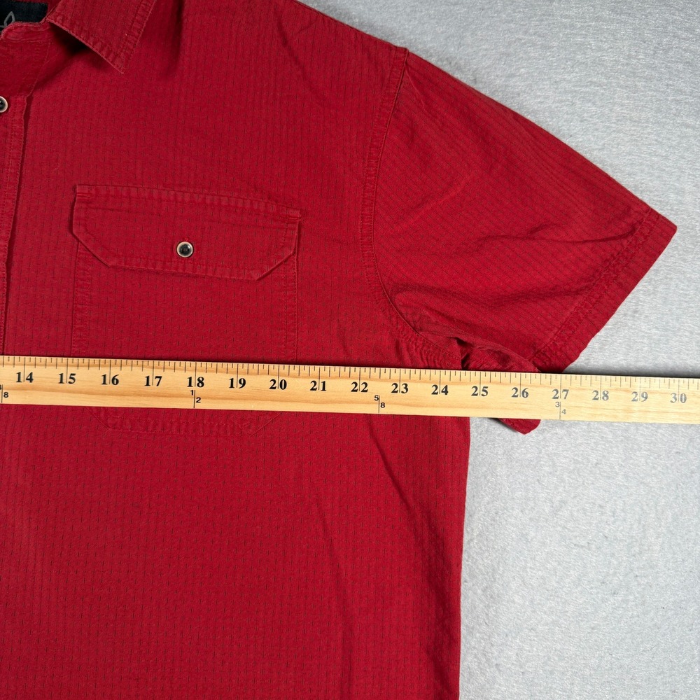 Prana Mens Short Sleeve Button Down Shirt Red Textured XL Dual Chest Pockets - Picture 4 of 11